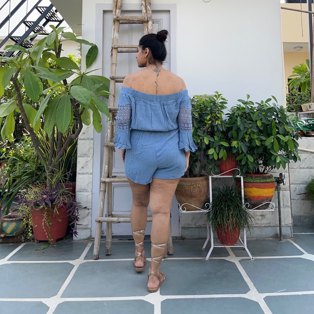 NWOT Blue Off Shoulder Romper / Playsuit - Picture 2 of 5
